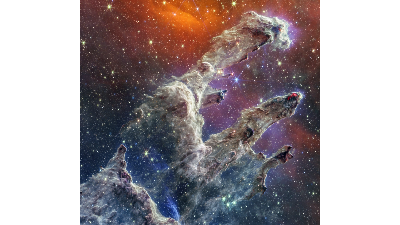 Pillars of Creation (NIRCam and MIRI Composite Image), a James Webb Space Telescope observation. Image courtesy of NASA, ESA, CSA, and STScI. Image processing conducted by Joseph DePasquale (STScI), Alyssa Pagan (STScI), and Anton M. Koekemoer (STScI).